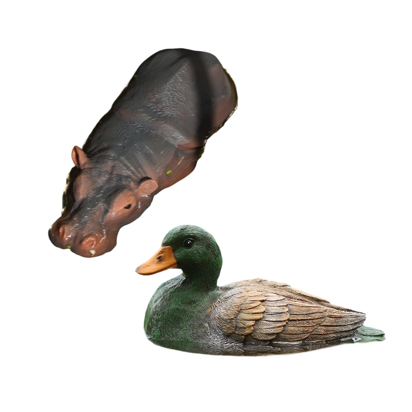 Waterproof Resin Duck Hippo Statue Floating Animal Figurine for Outdoor Pond Decorations Garden Patio Pool