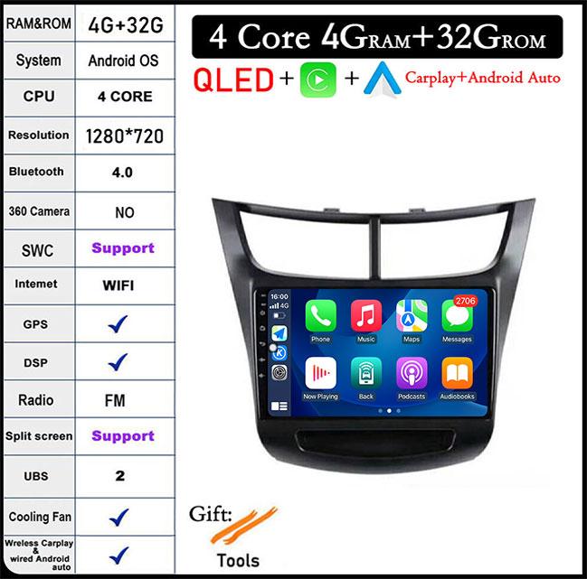 9'' For Chevrolet Sail Aveo 2015 - 2019 Android 14 Car Radio Carplay GPS Navigation Video Stereo Multimedia Player 5G Wifi
