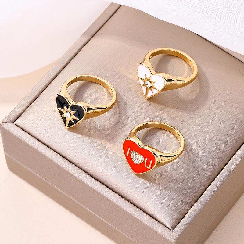 

Exaggerated jewelry niche personality dripping ring alloy love letter stacked ring lady