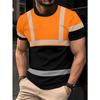 Herren Freizeit Sommer Arbeitskleidung T-Shirt - Orange und Schwarz Colorblock Atmungsaktiv Kurzarm Rundhals