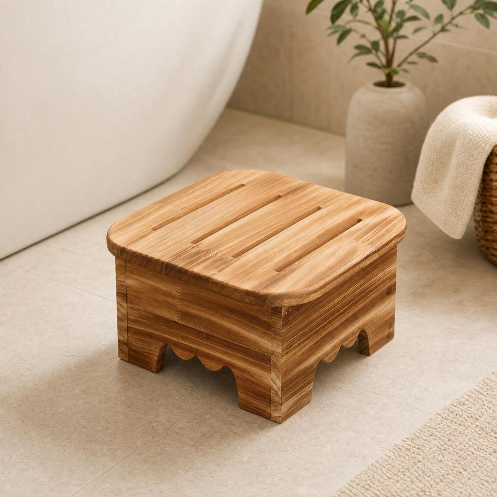 Hocker mit geschlitzter Oberseite Stabiler quadratischer Holzfußhocker Kompakt für Erwachsene,