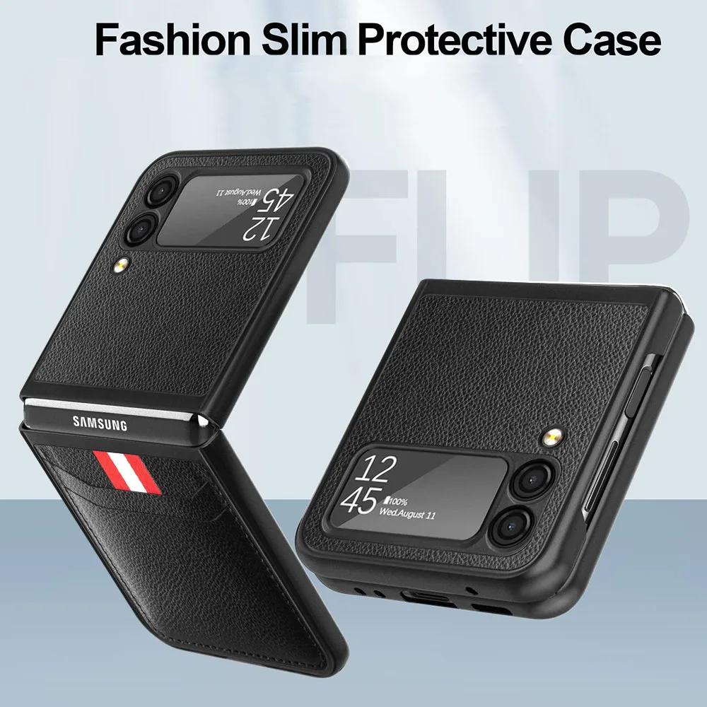 For Samsung Z Flip 7 3 4 5 6 flip7 FE flip6 Flip4 Flip5 Anti-Glare Leather Case for Samsung Galaxy Z Flip 3 5G Flip3 Card Holder