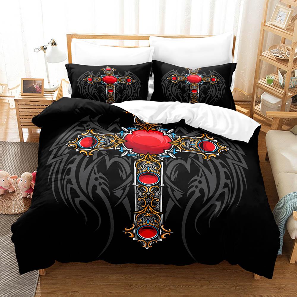 Conjunto de cama tamanho Queen com estampa de Jesus, série budista. Inclui: [Lista de roupas de cama]. (Capa de edredom + fronhas)Meninos e meninas adolescentes
