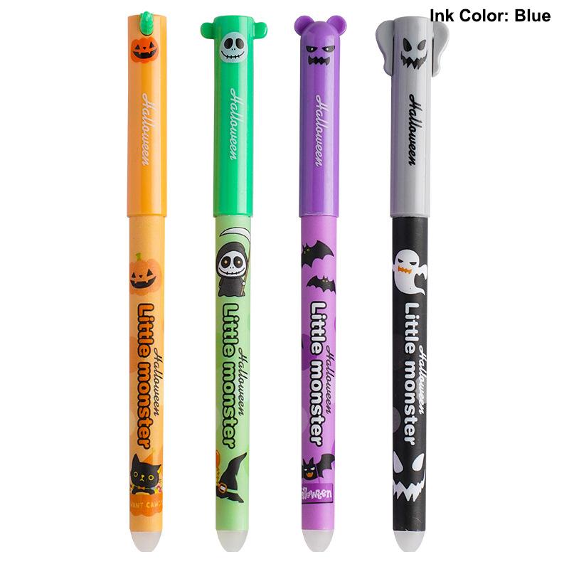 4 Pcs Cartoon Halloween Christmas Erasable Gel Pen Cute 0.5Mm Blue/Black Ink Signature Pens School Supplies Student Gifts