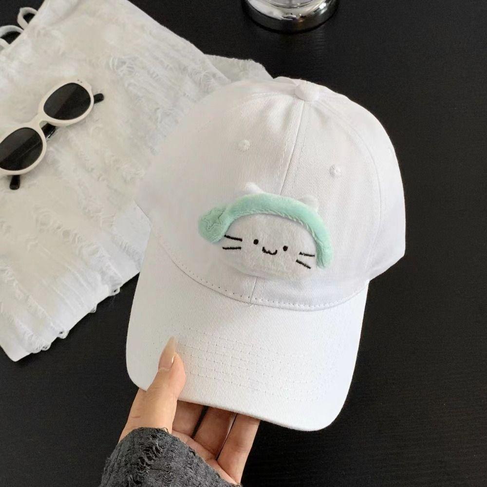 Korean Style Plush Doll Baseball Cap Solid Color Peaked Cap Fashion Earphone Cat Sun Hat  Men
