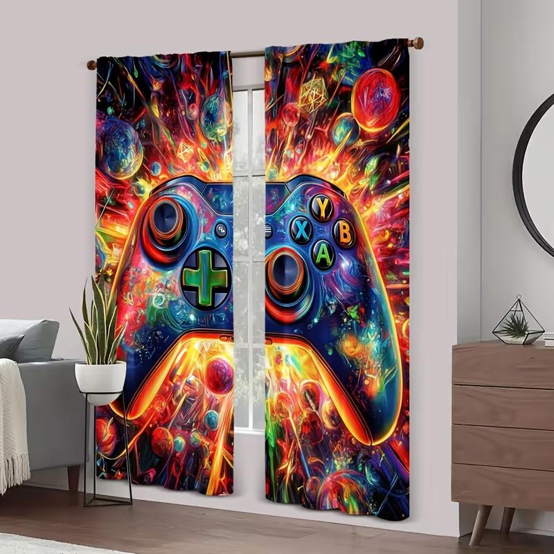 2Pcs Color game controller print curtains,suitable for bedroom,living room kitchen decoration,home decoration,window decoration