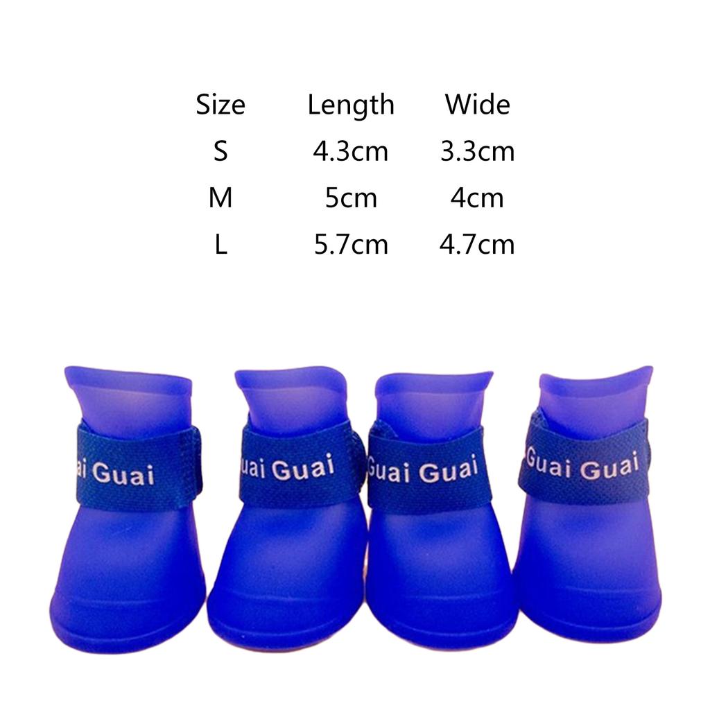 4 Pièces Bottes de Pluie pour Chien Imperméables Chaussures pour Chiot Bottillons en Silicone avec Sangle Réglable Semelles Antidérapantes Chaussures d'Extérieur pour Animaux de Compagnie