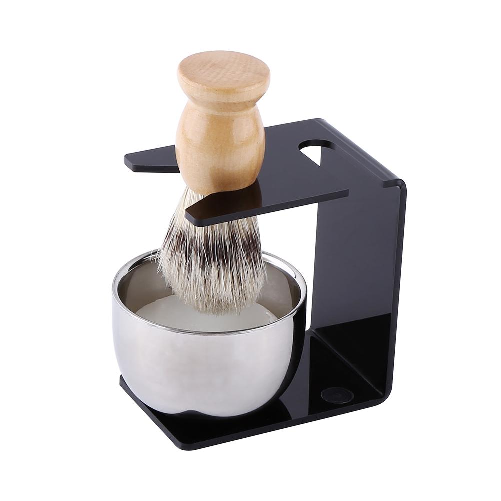 

Мужская новая черная подставка-держатель для бритвенных инструментов Нейлоновая кисть для волос Миска из нержавеющей стали Мыло