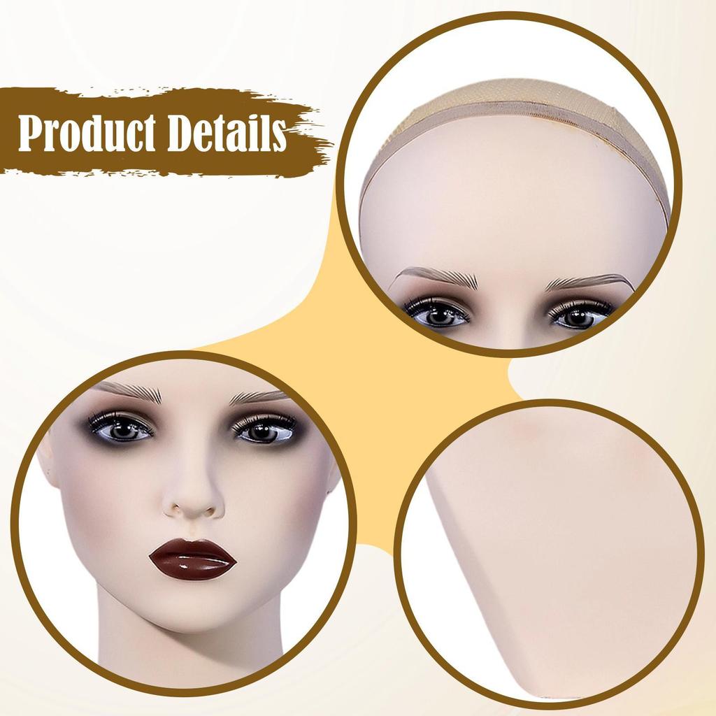 Female Mannequin Head Manikin with Ears Stable Realistic PVC Bust Wig Holder for Hairpieces Hat