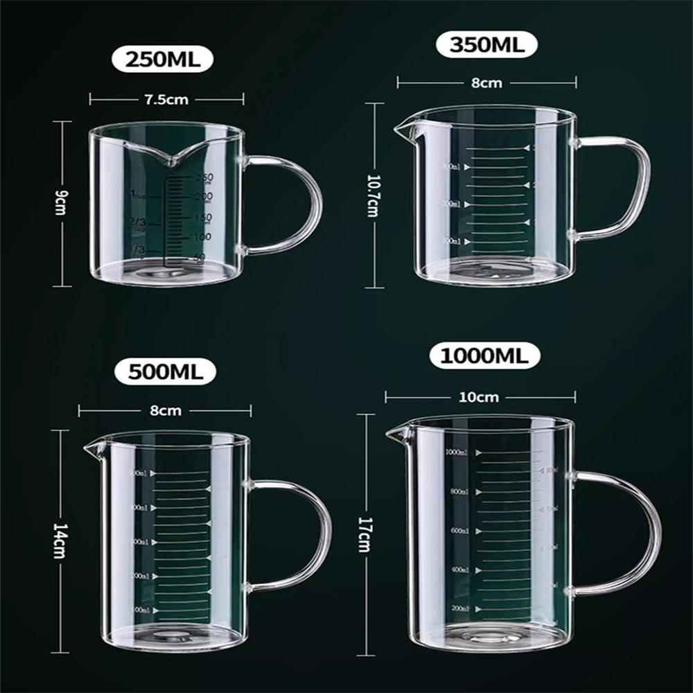 250/350/500/1000ml Glass Measuring Cup With Handle 1pc High Borosilicate Glass Milk Coffe Measuring Mug Heat-resistant Cup