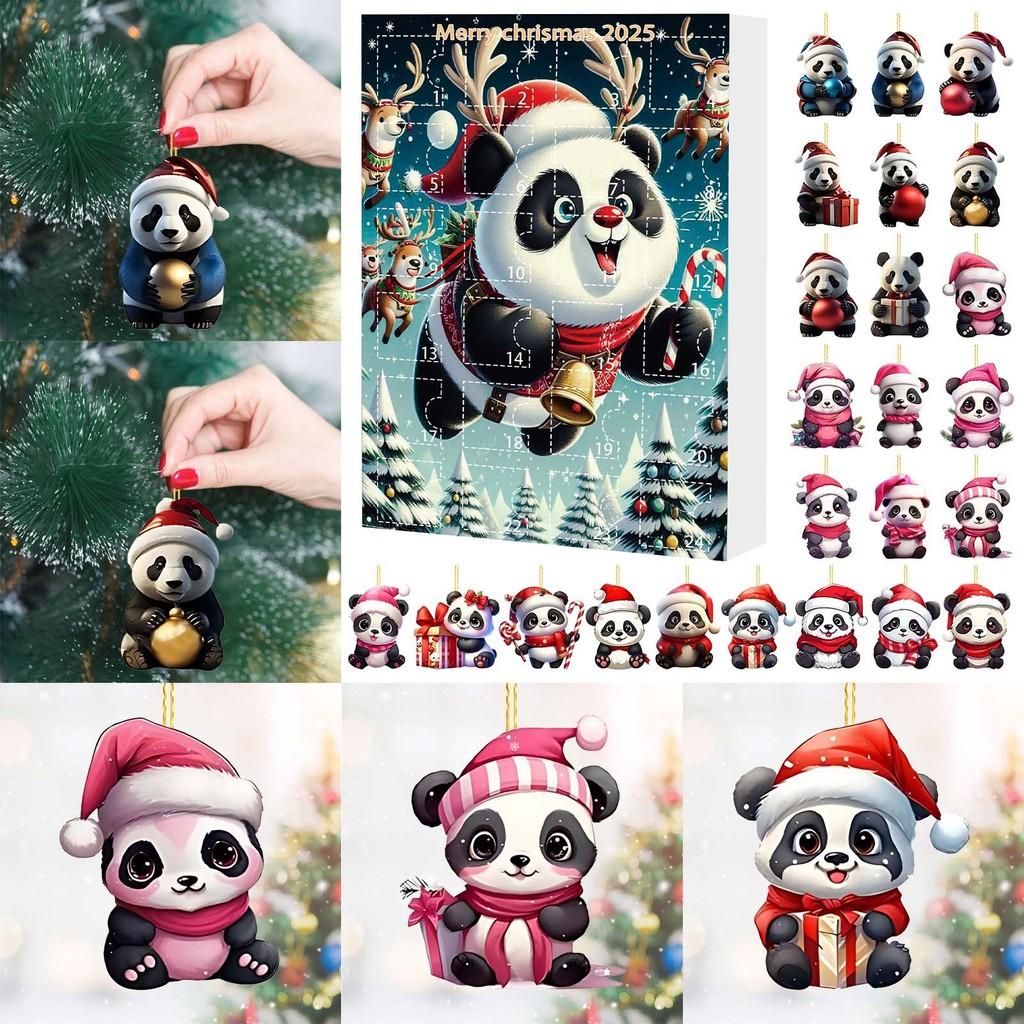 Christmas Countdown Advent Calendar With Cute Panda Figurines And Acrylic Material For Celebrations