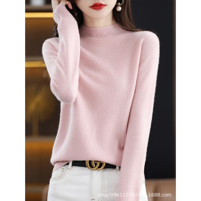 Autumn and winter new pure wool sweater women's semi-turtleneck first-line ready-to-wear wool sweater knitted sweater loose and thin bottoming shirt