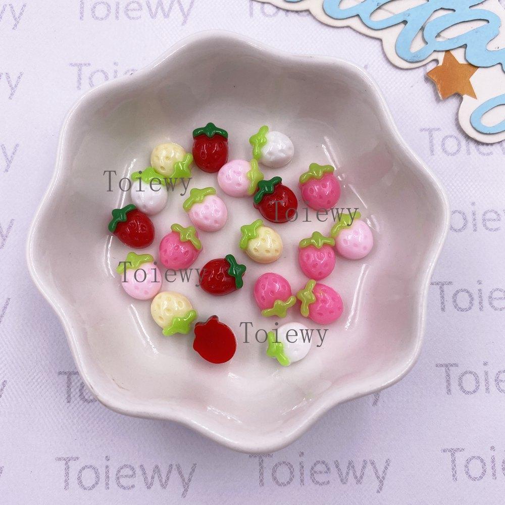 100pcs Resin Kawaii Mini Colorful Strawberry Art Nail Flatback Stone Applique DIY Scrapbook Earring Decor Accessories Crafts