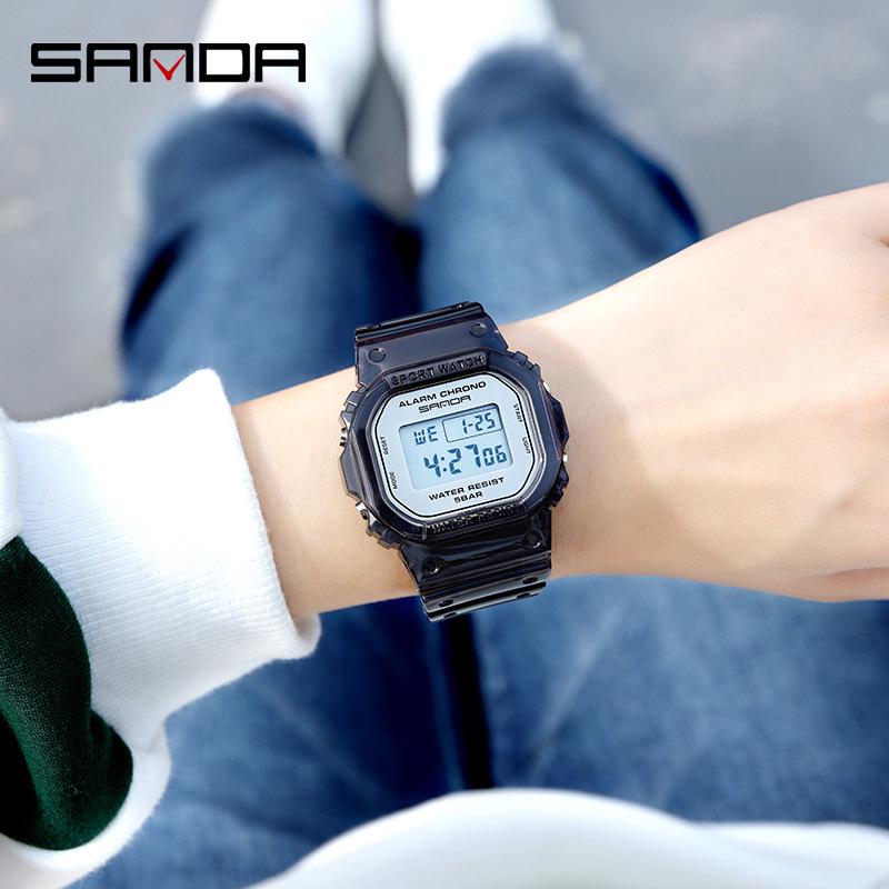 Sanda Transparent Strap Multifunctional Luminous Waterproof Sports Watch