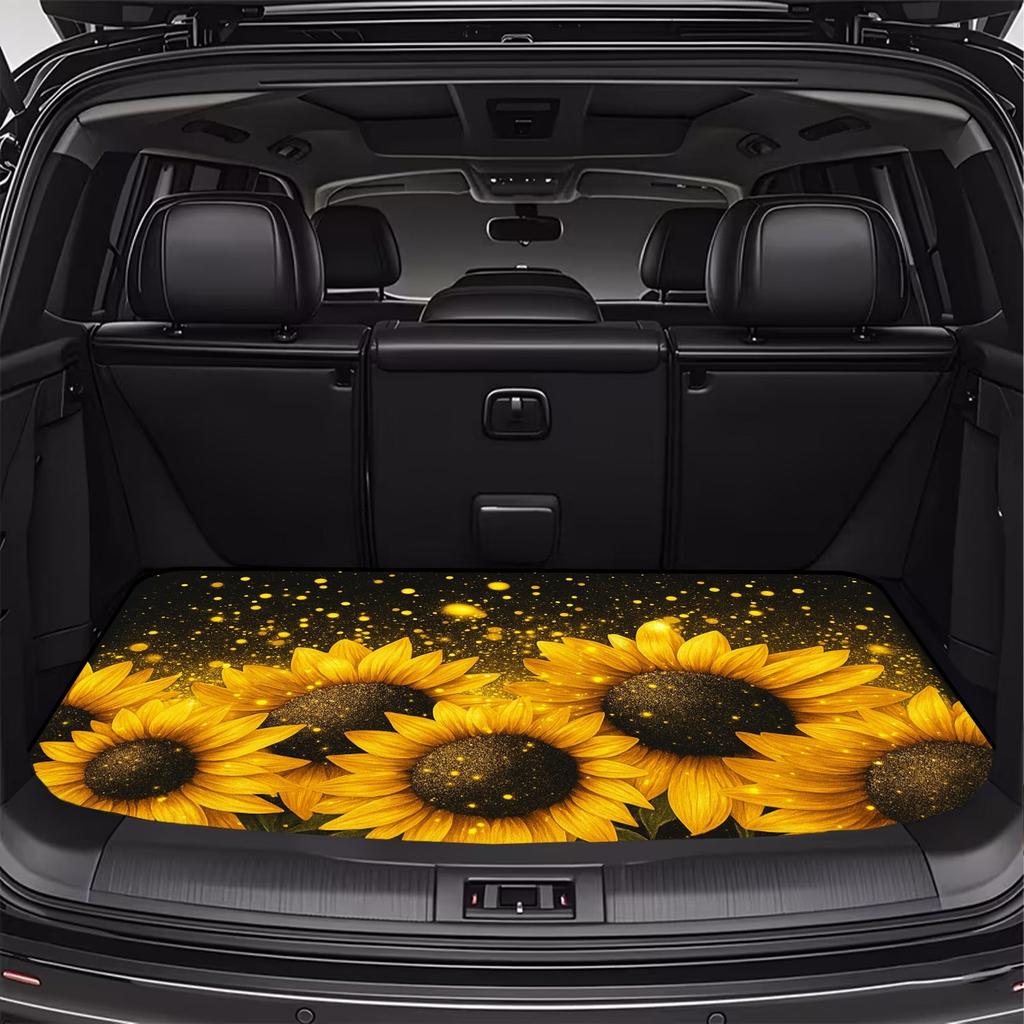 1Pcs Golden Sunflower Car Trunk Mat with Anti Slip Cargo Liner Waterproof Rear Storage Protector Floor Mat for SUV Sedan Vehicle