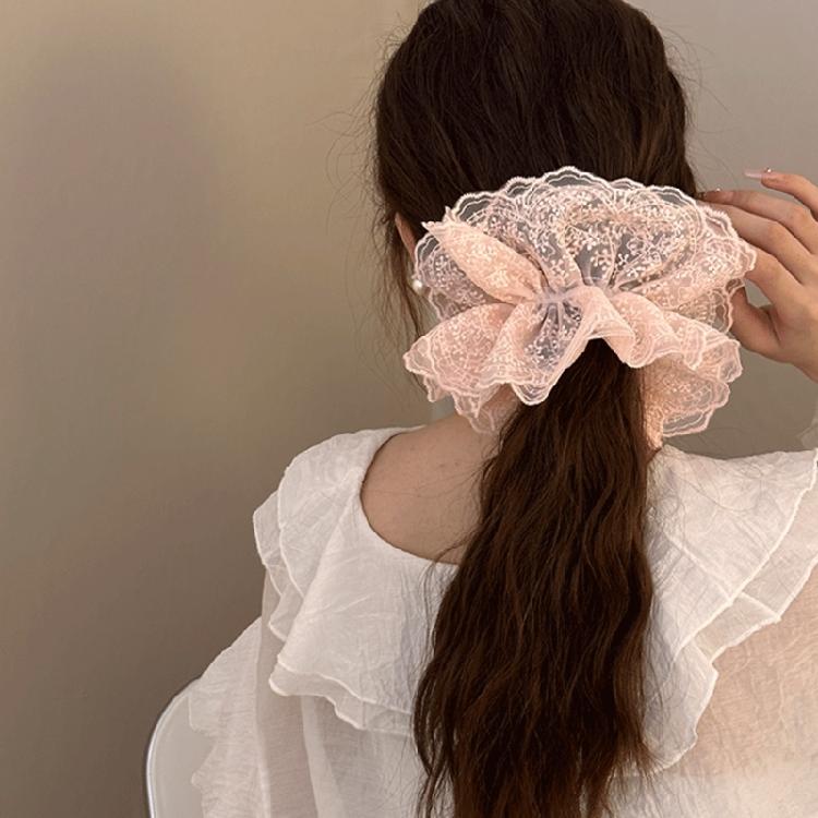 Feminine Elastic Hair Scrunchy with Unique Double Layer Lace Hairband Hairpieces Large Hair Accessories for Women