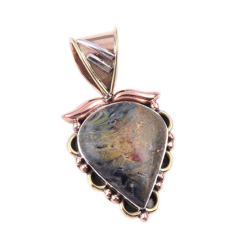 Natural Pietersite Gemstone 925 Solid Sterling Silver TwoTone Pendant 1.25" N9d12