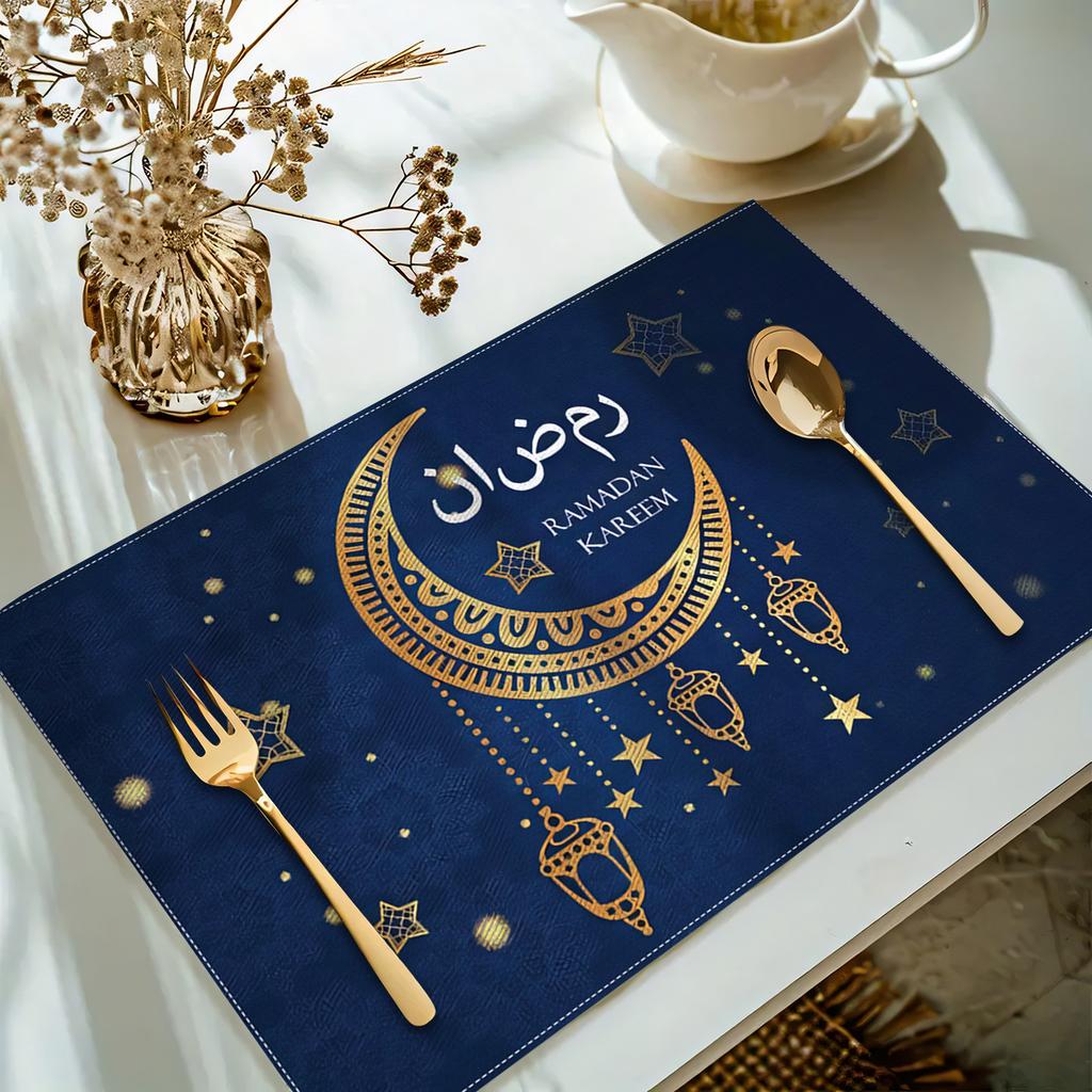 Ramadan Kareem Placemats Holiday Party Decor Navy Blue Moon Eid Al-Fitr Mubarak Kitchen Dining Table Mats Ramadan Decorations
