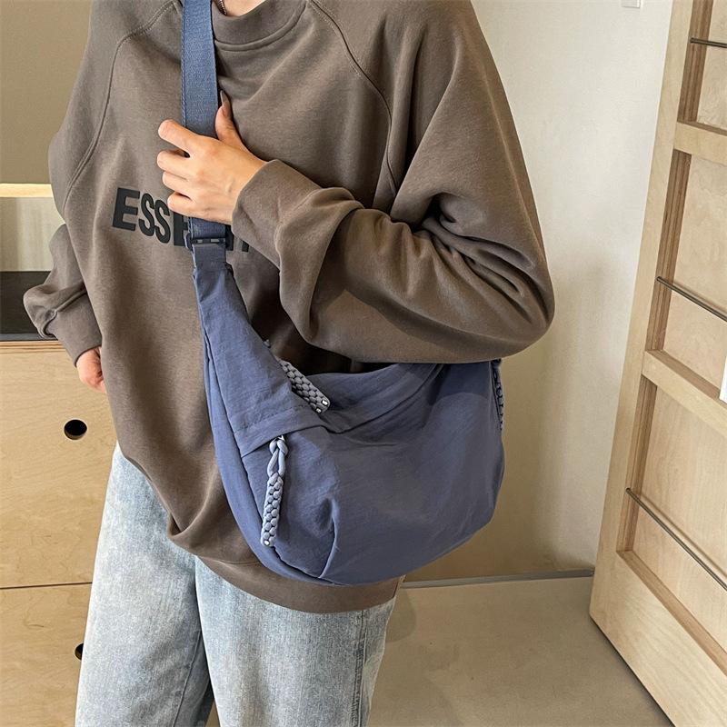 Women Solid Color Large Capacity Zipper Dumpling Bun Bag Leisure Sports Canvas Inclined Shoulder Crossbody Bags Adjustable Band Strap