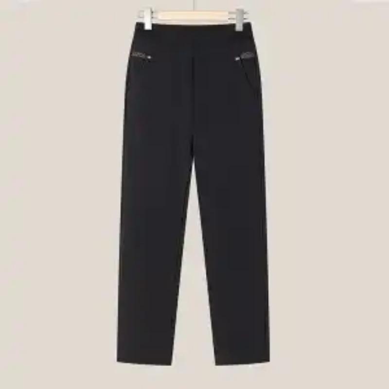 Women's New Spliced Elastic High-waist Pocket Fashionable Loose Versatile Casual Straight Pants