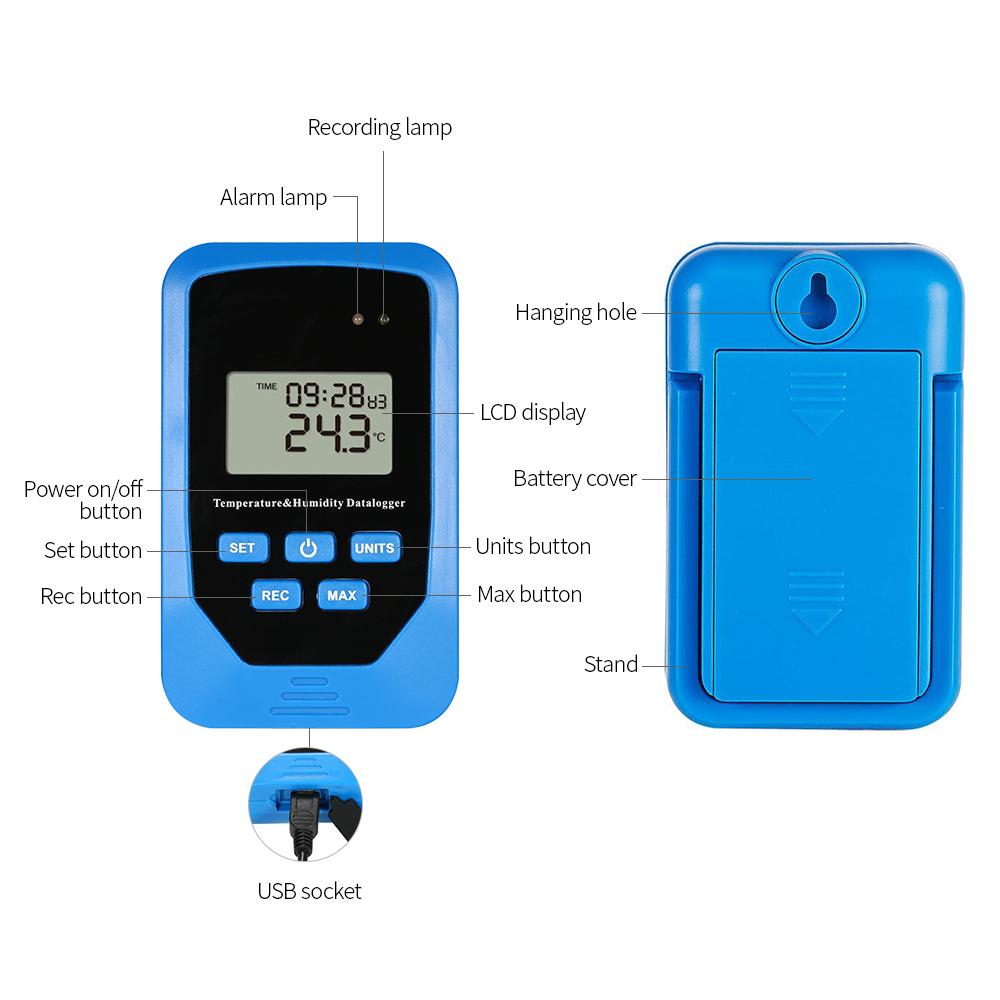 

Mini USB Humidity Temperature Data Logger RH TEMP Datalogger Recorder Humiture Recording Meter with Heat Index and Dew синий