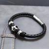 Fashion Stainless Steel Football Geometric Irregular Pattern Single Layer Braid Leather Bracelet Accessories for Men's Jewelry