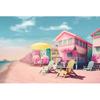 Summer Seasidepink Beach Lounge Chair Swing Themebackground Suitable for Friends Gathering Swimming Party Decoration Room Poster