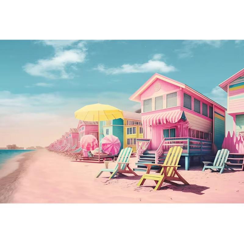 Summer Seasidepink Beach Lounge Chair Swing Themebackground Suitable for Friends Gathering Swimming Party Decoration Room Poster