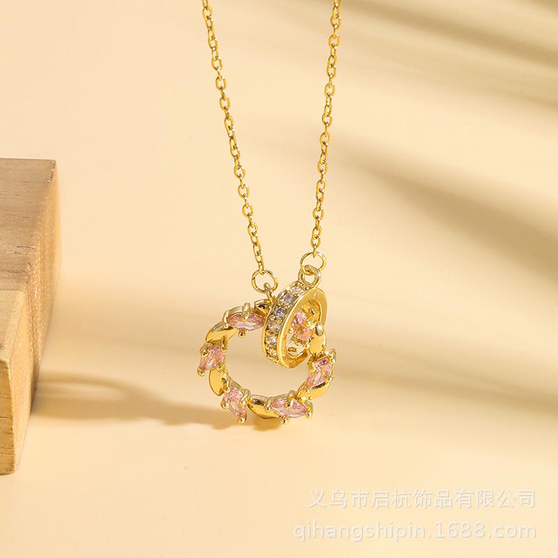 

Двойное кольцо ожерелье женское премиум стиль универсальный слегка инкрустированный циркон Mai Xiang счастье кулон аксессуары