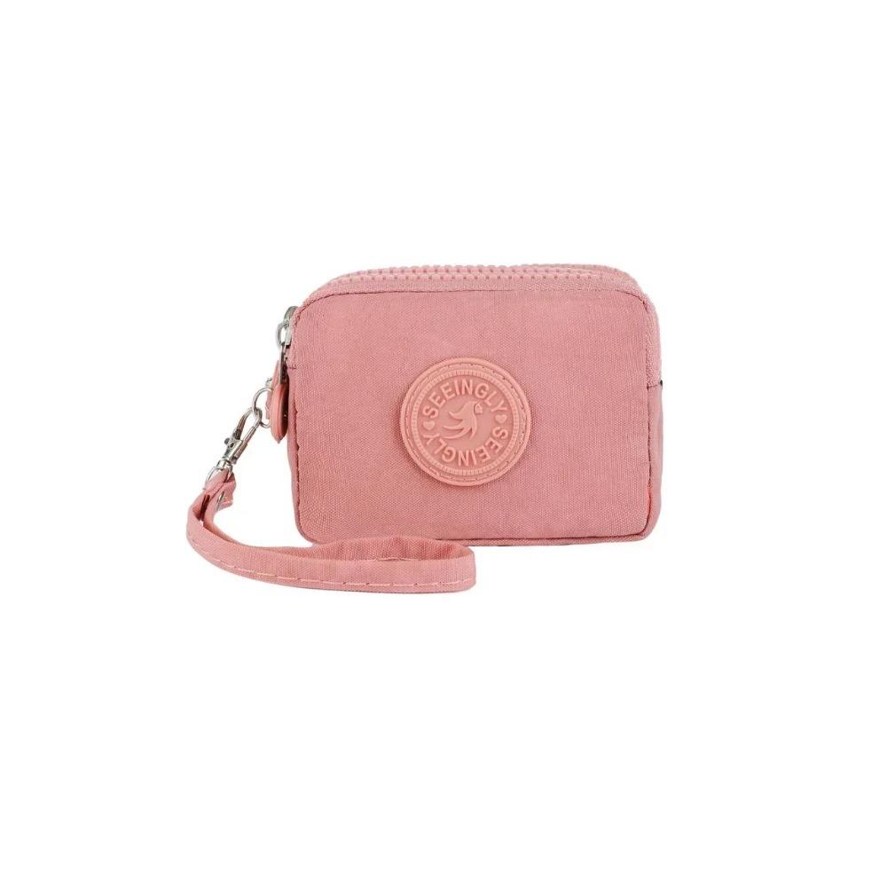 

Міні нейлоновий гаманець для монет, сумка для ключів, жіночі гаманці, на блискавці, водонепроникний, портативний, тришарова сумка для зберігання, жіноча, для дівчинки, сумочка, для монет рожевий