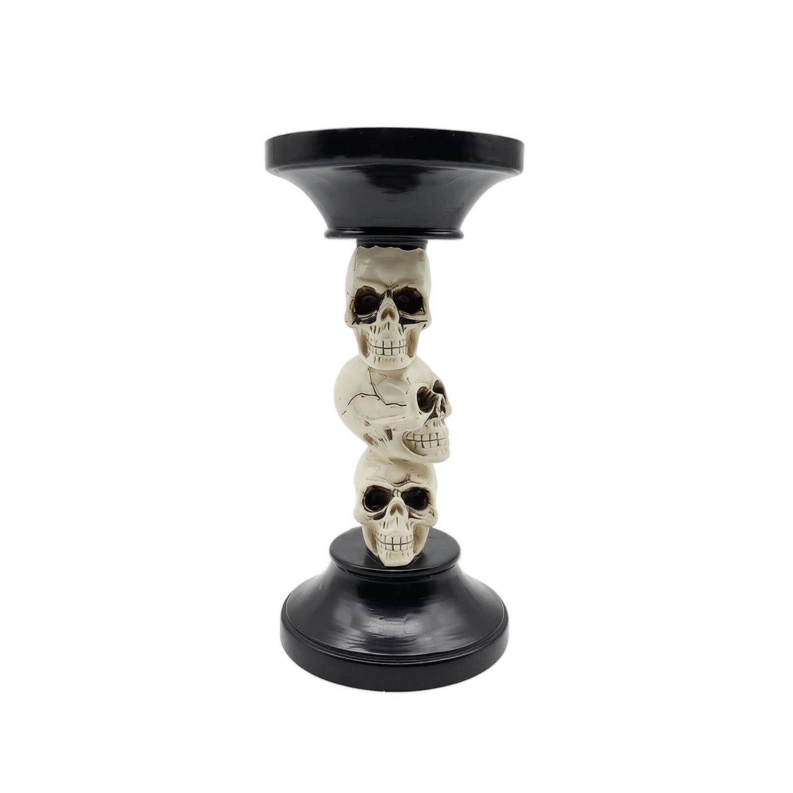 Creative Halloween Skull Resin Candle Holder Decorative Prop Three Heads Gothic Style Candle Stand for Home Party Decoration one size