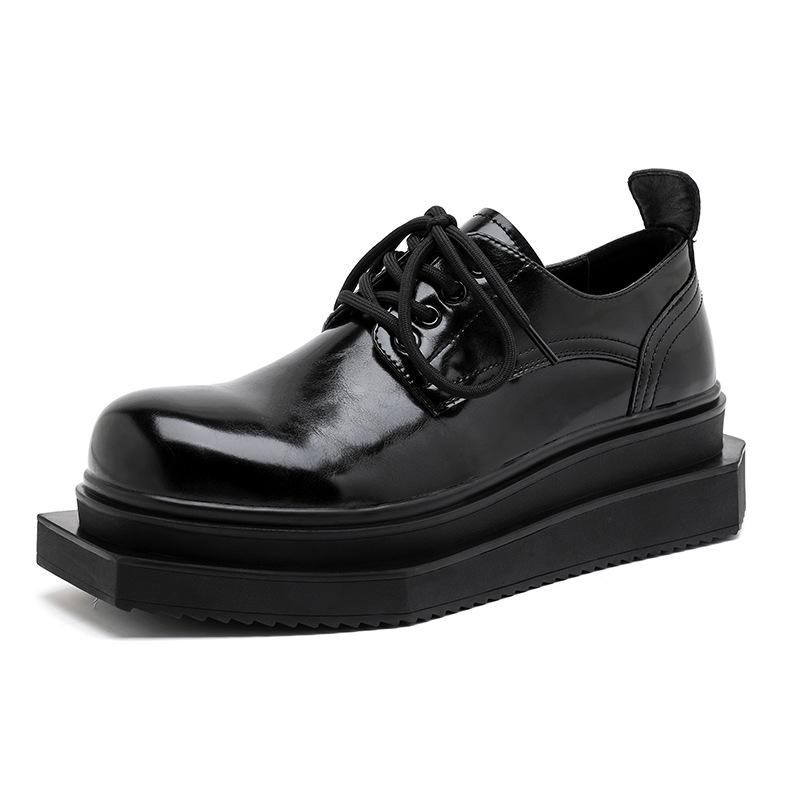 

2024 корейская версия ins кожаные туфли с круглым носком нишевые туфли-дерби британские повседневные универсальные модные туфли 6558-A 44 чёрный