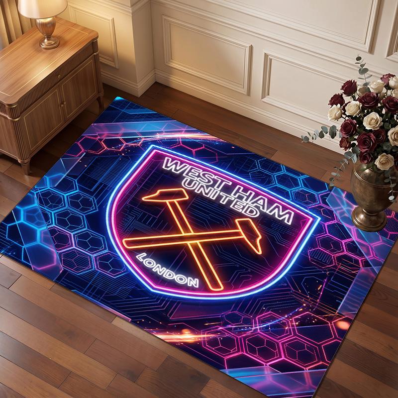Tappeto in Velluto di Cristallo con Stampa del West Ham United Football, Comodo Assorbente d'Acqua Antiscivolo Tappeto per Pavimenti Interni