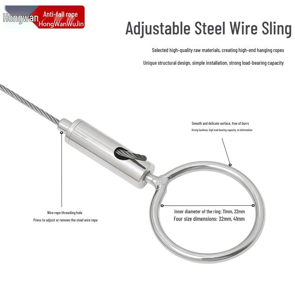304 Stainless Steel Adjustable Wire Rope Hanging Fixture with Safety Hook