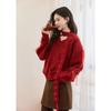 Mìxiù Women's Wine Red Pullover Sweater with Tassel Scarf