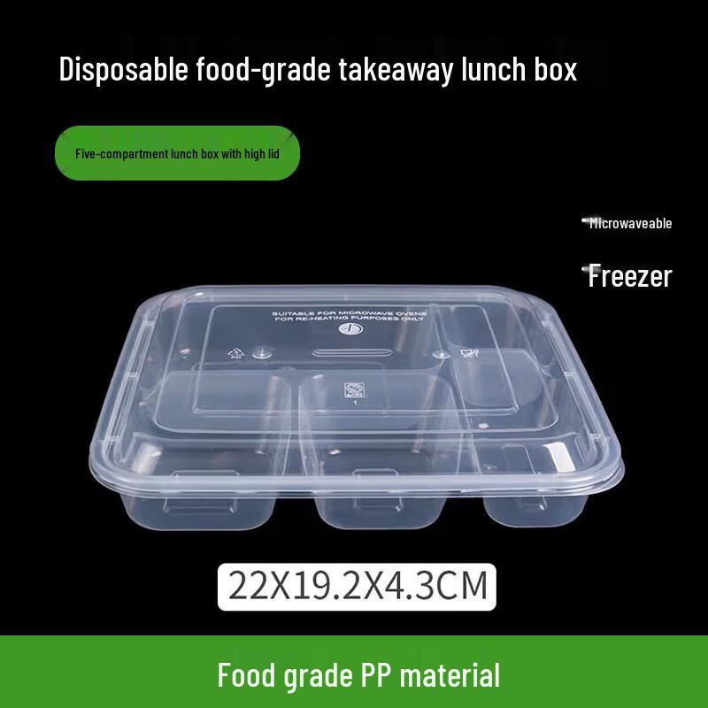 Disposable 5-Compartment Transparent Food Container