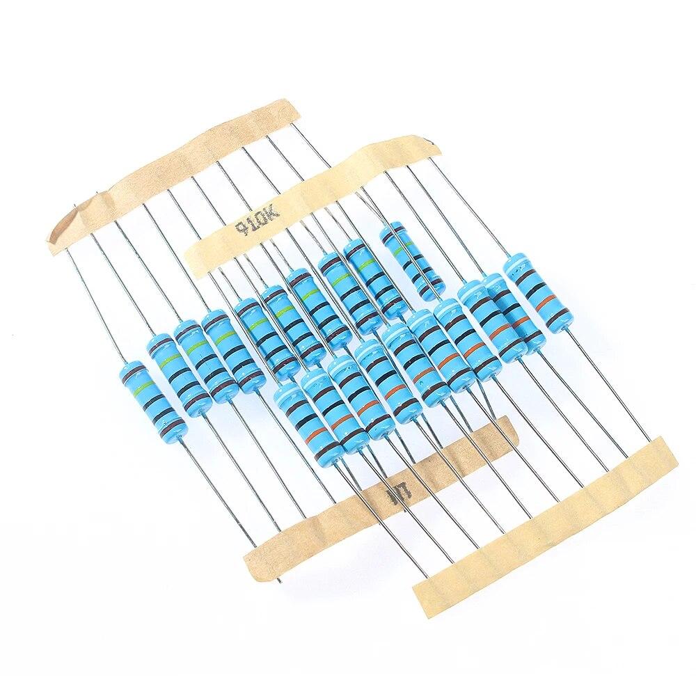 Set de 230 bucăți de rezistențe cu peliculă metalică de 2 W, 22R~1M Ohm Pachet de set de rezistoare de 2W, 23 de tipuri, 2 wați, rezistență la orificiu traversant 1%