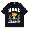 Funny Rage Consumes Me Frog Pond Vintage Style 90s Graphic Men Women Harajuku Tees Summer Fashion Casual Cotton Hip-hop T-shirts