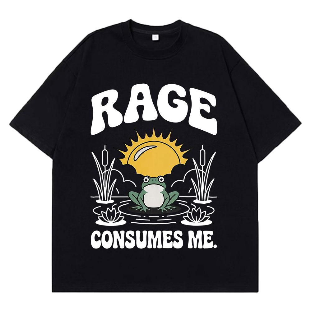 Funny Rage Consumes Me Frog Pond Vintage Style 90s Graphic Men Women Harajuku Tees Summer Fashion Casual Cotton Hip-hop T-shirts