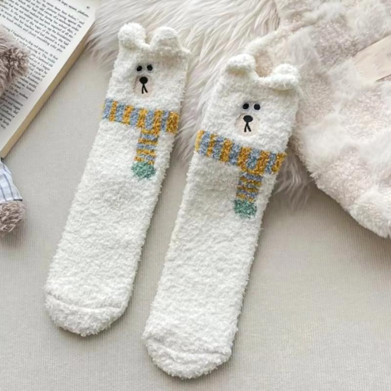 1 Pair Mid-Calf Stockings Home Sock Fleece Lining Clothing Accessories Floor Socks Funny Thickened Warmth Multi-Color