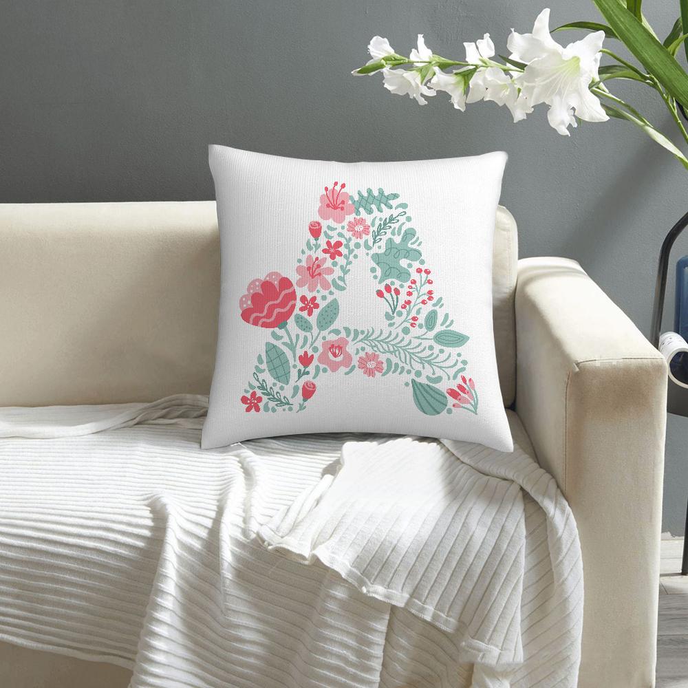 Cute Floral Letter Pillow Case Sofa Decorative Home Double-sided Printing Short Plush Cushion Cover Throw Pillow Cover Gifts