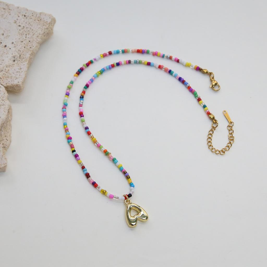 Colorful Beaded Letter Initial Necklace for Women Personalized Gold Color Alphabet Charm Handmade Boho Fashion Jewelry Gifts