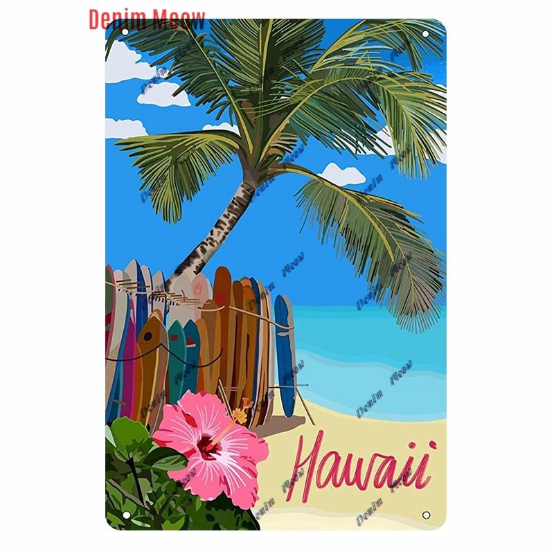 Beach Mermaid Metal Wall Sign for Girls Tiki Bar Hawaii Relax Pub Ocean Happy Place Keep Surfing Home Decor WY