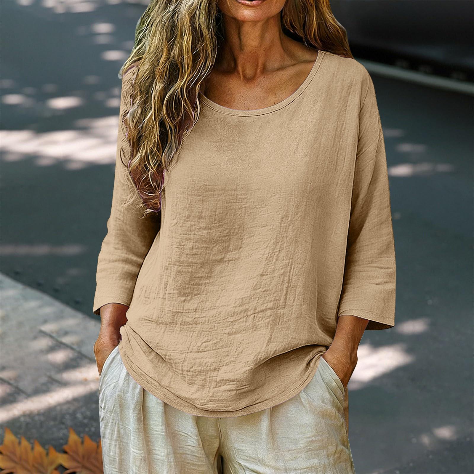 

Womens Casual Loose Fit Pullover Top Long Sleeve Round Neck Solid Color Lightweight Blouse Comfortable Everyday Wear L хаки