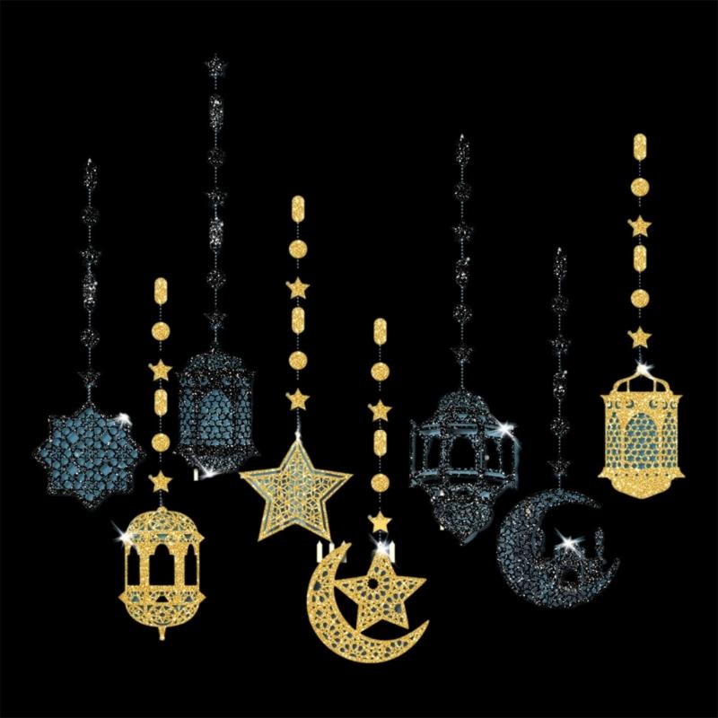 8Pieces Eid Holiday Hanging Decoration Ornaments Pendants for Home and Office Card Paper Hanging Pendant