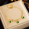 Gold Plated Emerald CZ Heart Charm Link Bracelet – Dainty Romantic Jewelry, Sweet Gift for Women