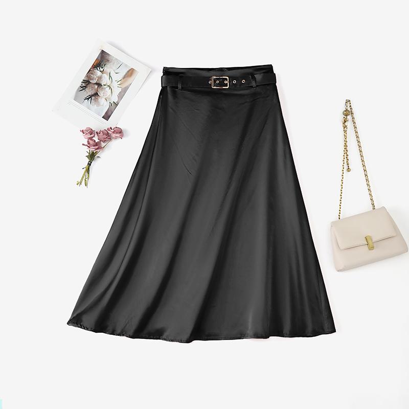 

ZANZEA Женские повседневные однотонные свободные атласные юбки