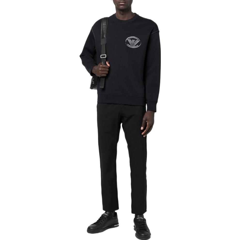 Emporio Armani Ss22 Solid Color Logo Print Crew Neck Long Sleeve Sweatshirt Men sweatshirt Navy-Blue 6L1M82-1JHSZ-0920