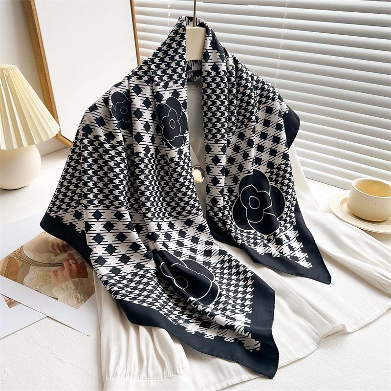 Women's Retro Twill Silk Scarf - 90cm Versatile Shawl for Travel & Sun Protection