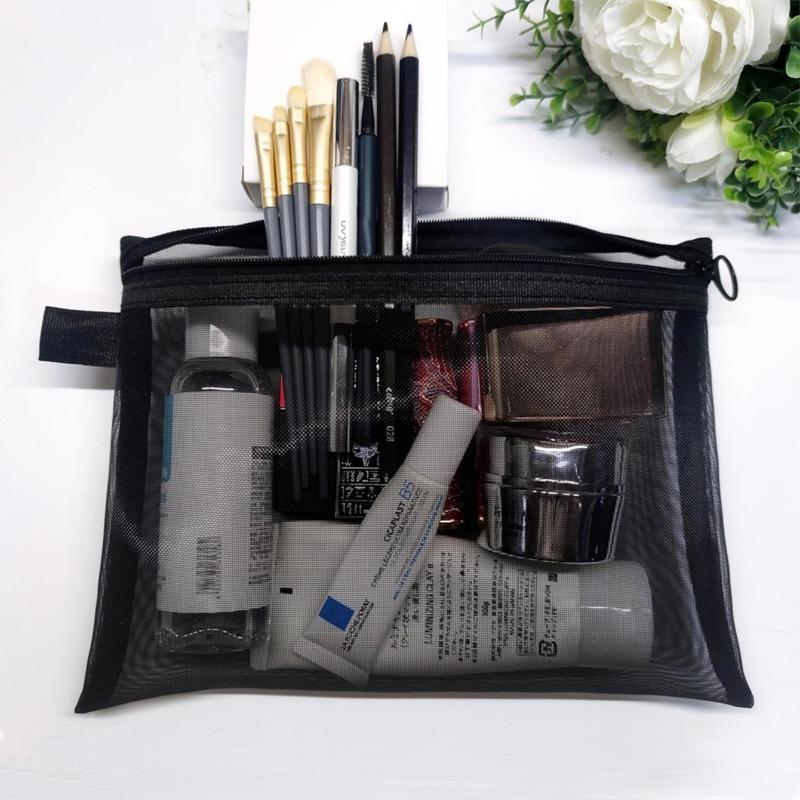 Fashion Small Large Black Organizer Toiletry and Makeup Pouch Transparent Mesh Zipper Cosmetic Bag Women Necessary Organizer